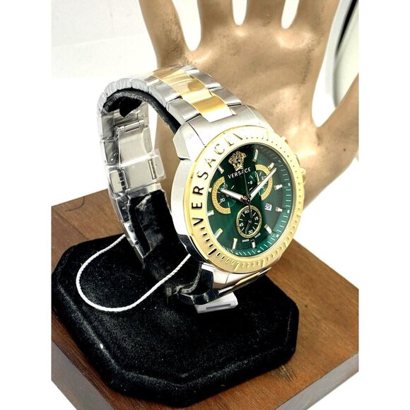 Versace Men's Watch VE2E00421 Swiss Quartz Chronograph Green Dial Two Tone Steel - Picture 15 of 15